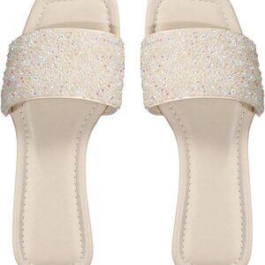 Women's Rhinestone Sandals Glitter Strappy Sequin Shoes Flat Casual Slip-On